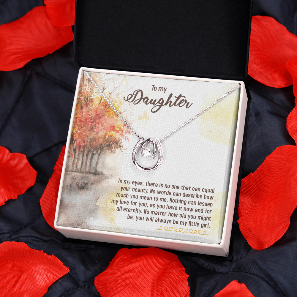 To My Daughter In-my-eyes-there-is-no-one2 Lucky Horseshoe Necklace Message Card 14k w CZ Crystals-Express Your Love Gifts