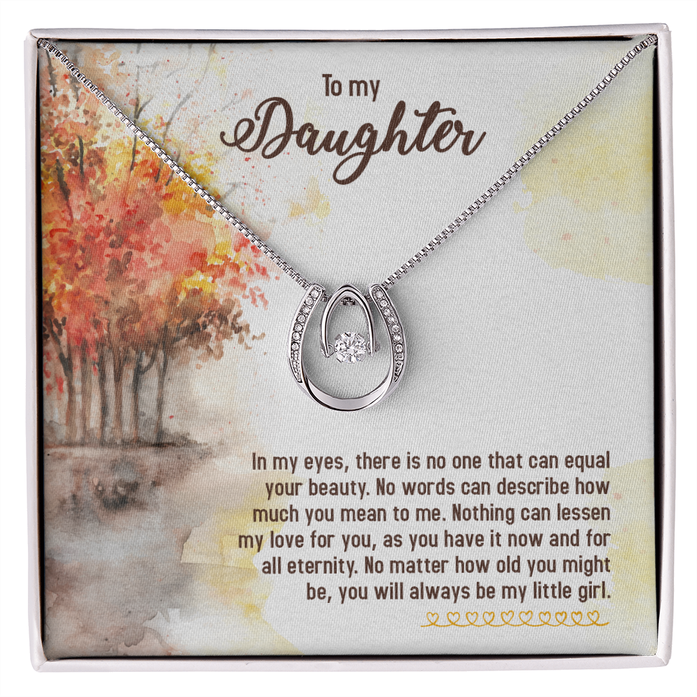 To My Daughter In-my-eyes-there-is-no-one2 Lucky Horseshoe Necklace Message Card 14k w CZ Crystals-Express Your Love Gifts