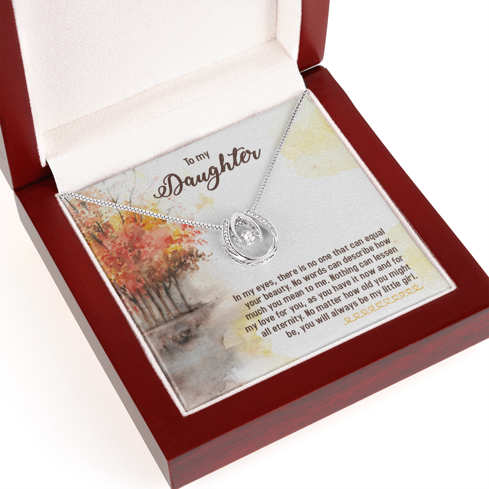 To My Daughter In-my-eyes-there-is-no-one2 Lucky Horseshoe Necklace Message Card 14k w CZ Crystals-Express Your Love Gifts