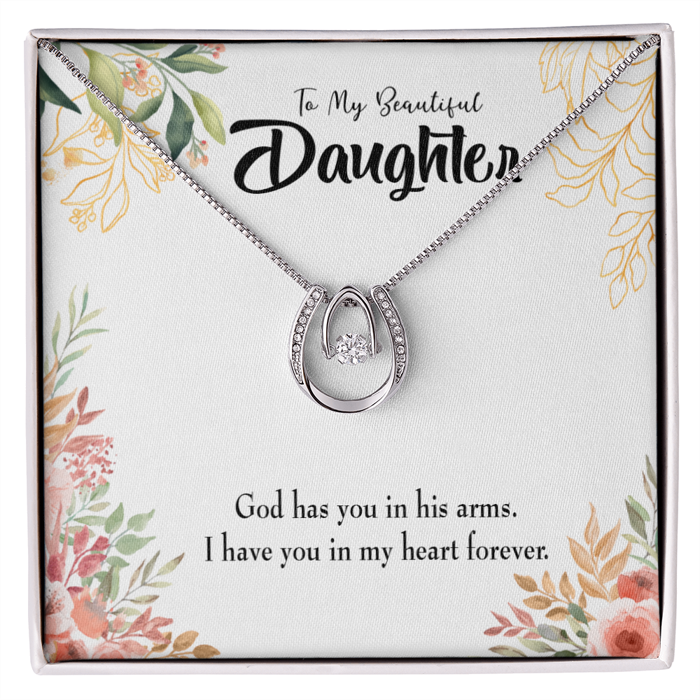 To My Daughter In my Heart Forever Lucky Horseshoe Necklace Message Card 14k w CZ Crystals-Express Your Love Gifts