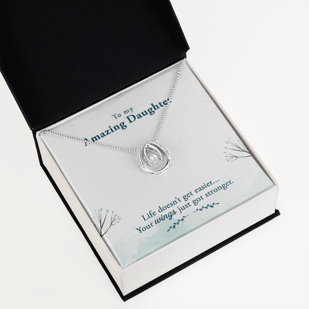 To My Daughter Life-doesn’t-get-easier Lucky Horseshoe Necklace Message Card 14k w CZ Crystals-Express Your Love Gifts