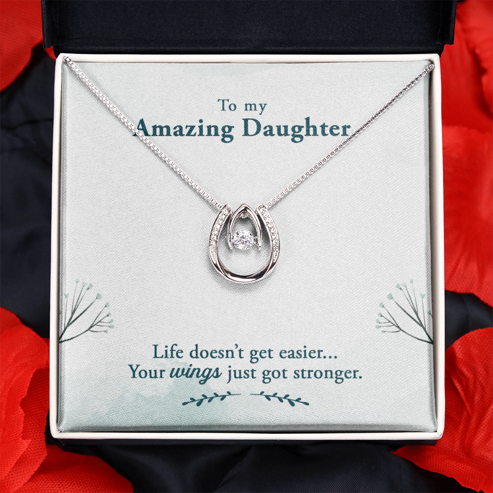 To My Daughter Life-doesn’t-get-easier Lucky Horseshoe Necklace Message Card 14k w CZ Crystals-Express Your Love Gifts