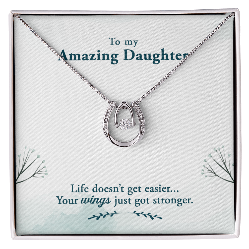 To My Daughter Life-doesn’t-get-easier Lucky Horseshoe Necklace Message Card 14k w CZ Crystals-Express Your Love Gifts