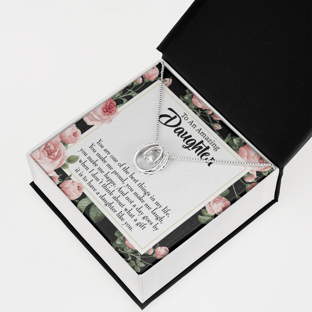 To My Daughter Like You Lucky Horseshoe Necklace Message Card 14k w CZ Crystals-Express Your Love Gifts