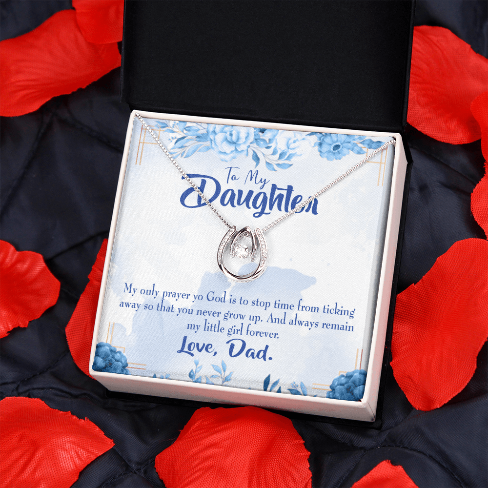 To My Daughter Little Girl Forever From Dad Lucky Horseshoe Necklace Message Card 14k w CZ Crystals-Express Your Love Gifts