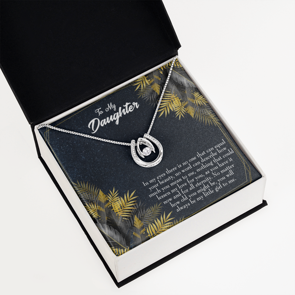 To My Daughter Little Girl Lucky Horseshoe Necklace Message Card 14k w CZ Crystals-Express Your Love Gifts