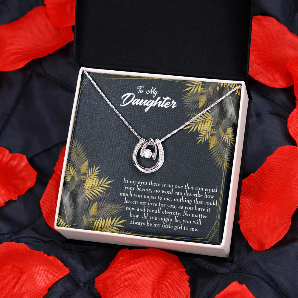 To My Daughter Little Girl Lucky Horseshoe Necklace Message Card 14k w CZ Crystals-Express Your Love Gifts