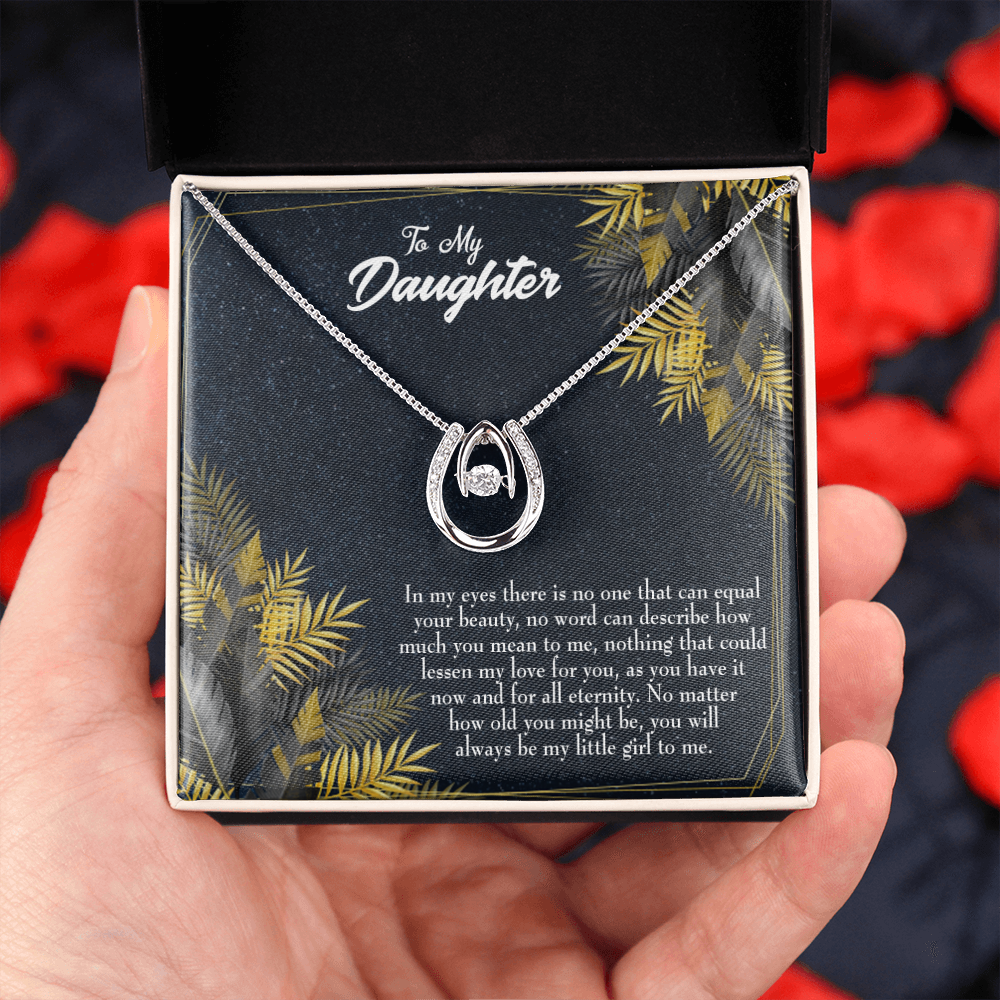 To My Daughter Little Girl Lucky Horseshoe Necklace Message Card 14k w CZ Crystals-Express Your Love Gifts