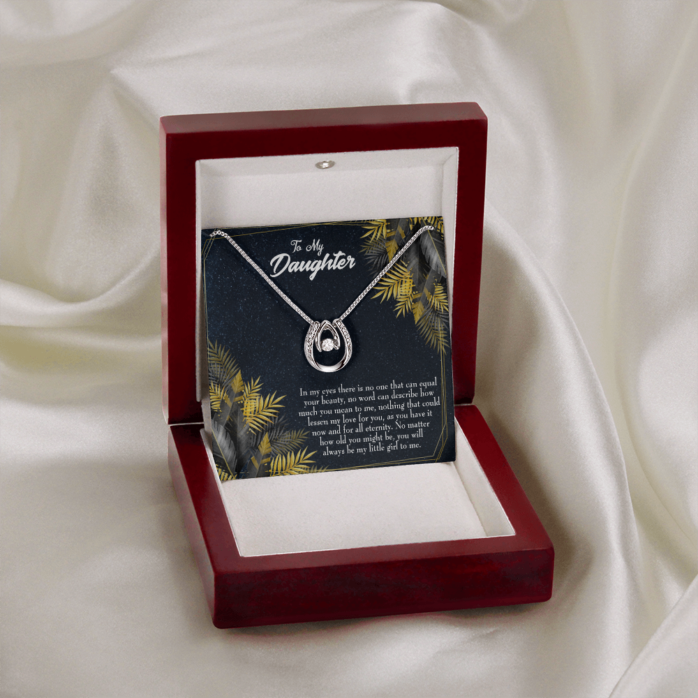 To My Daughter Little Girl Lucky Horseshoe Necklace Message Card 14k w CZ Crystals-Express Your Love Gifts