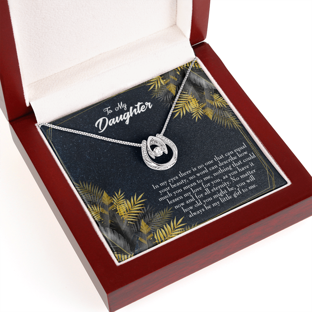 To My Daughter Little Girl Lucky Horseshoe Necklace Message Card 14k w CZ Crystals-Express Your Love Gifts