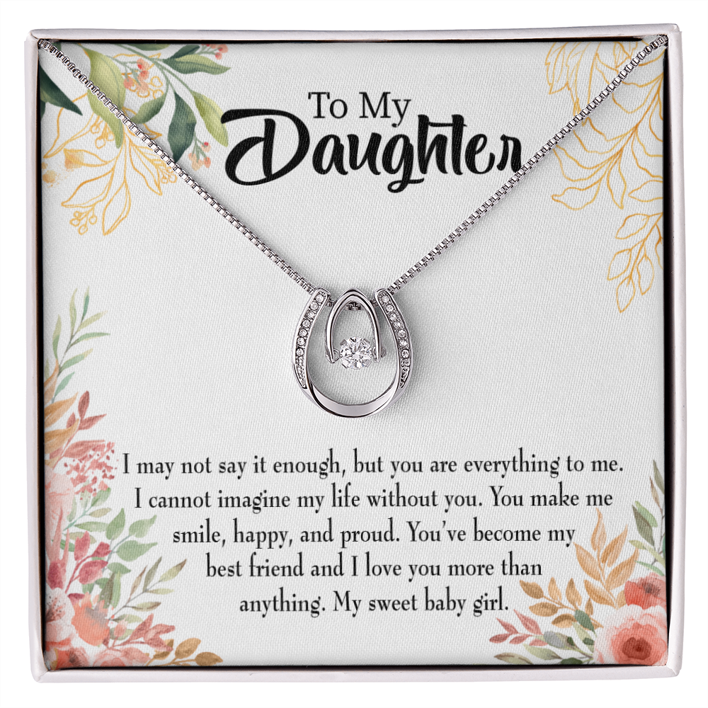 To My Daughter My Sweet Baby Girl Lucky Horseshoe Necklace Message Card-Express Your Love Gifts