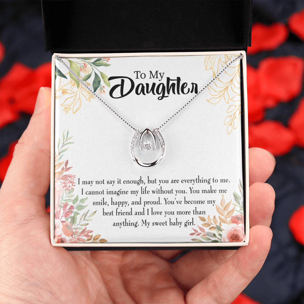 To My Daughter My Sweet Baby Girl Lucky Horseshoe Necklace Message Card-Express Your Love Gifts