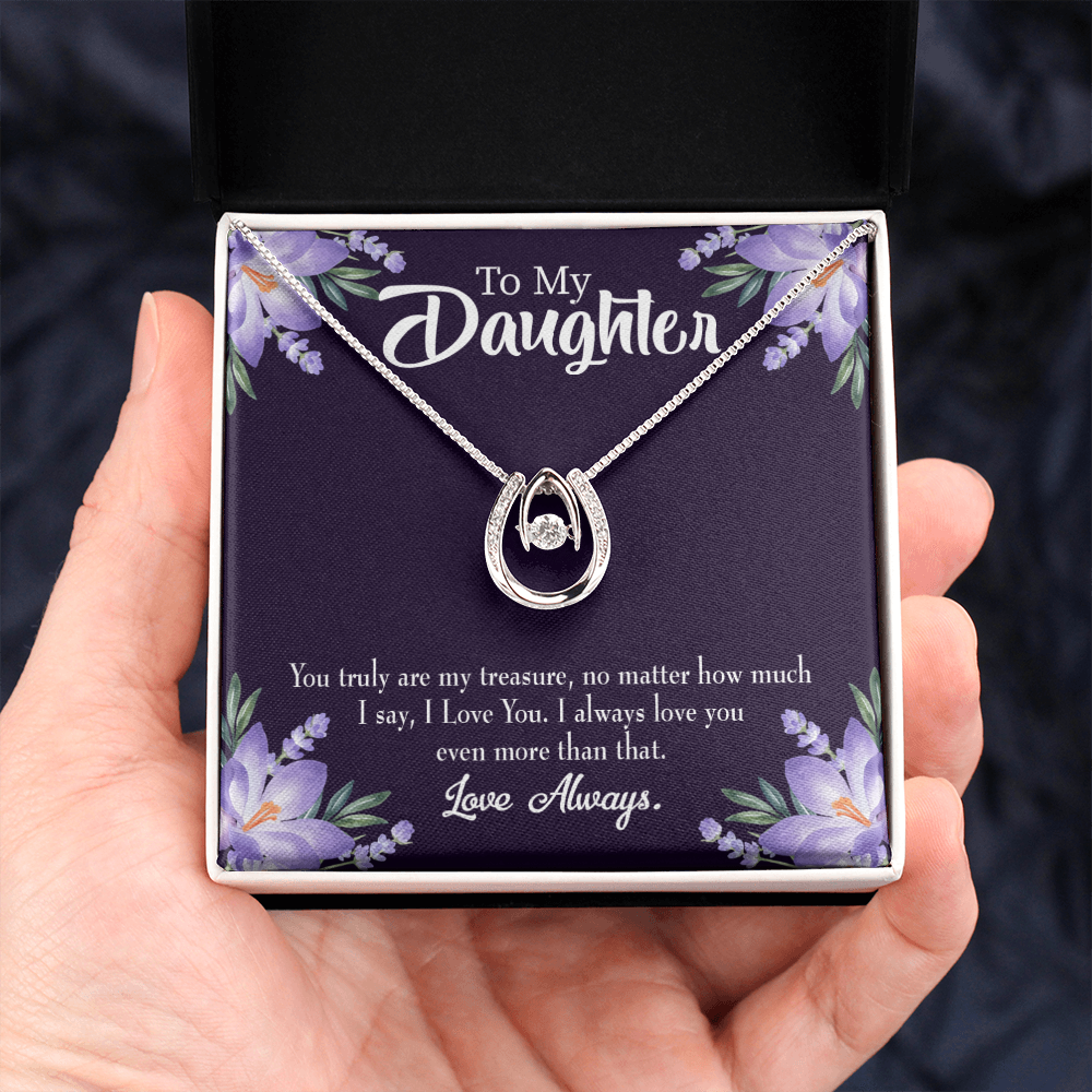 To My Daughter My Treasure Lucky Horseshoe Necklace Message Card 14k w CZ Crystals-Express Your Love Gifts