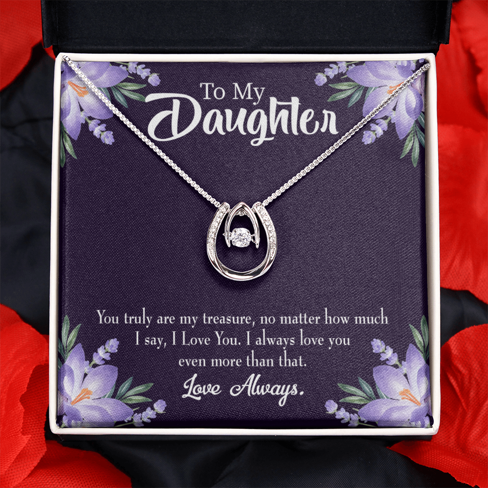 To My Daughter My Treasure Lucky Horseshoe Necklace Message Card 14k w CZ Crystals-Express Your Love Gifts