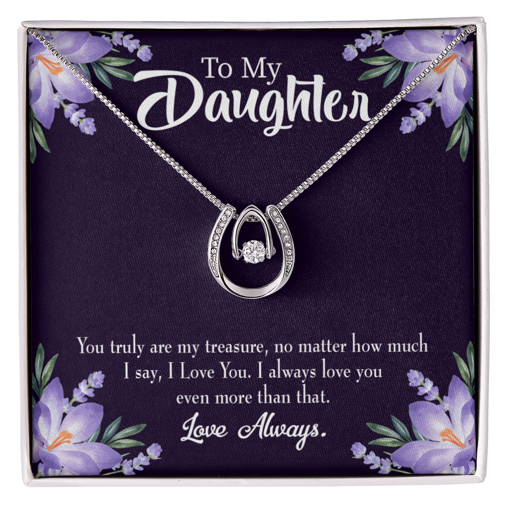 To My Daughter My Treasure Lucky Horseshoe Necklace Message Card 14k w CZ Crystals-Express Your Love Gifts
