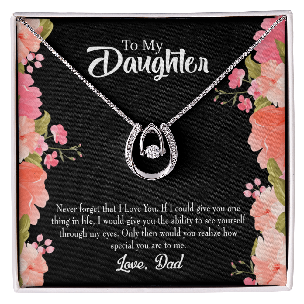 To My Daughter Never Forget Dad Lucky Horseshoe Necklace Message Card 14k w CZ Crystals-Express Your Love Gifts