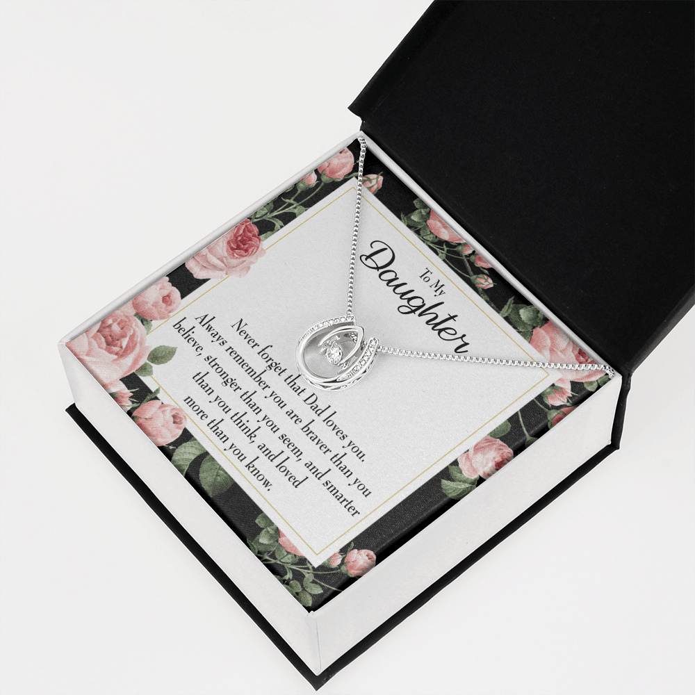 To My Daughter Never Forget From Dad Lucky Horseshoe Necklace Message Card 14k w CZ Crystals-Express Your Love Gifts