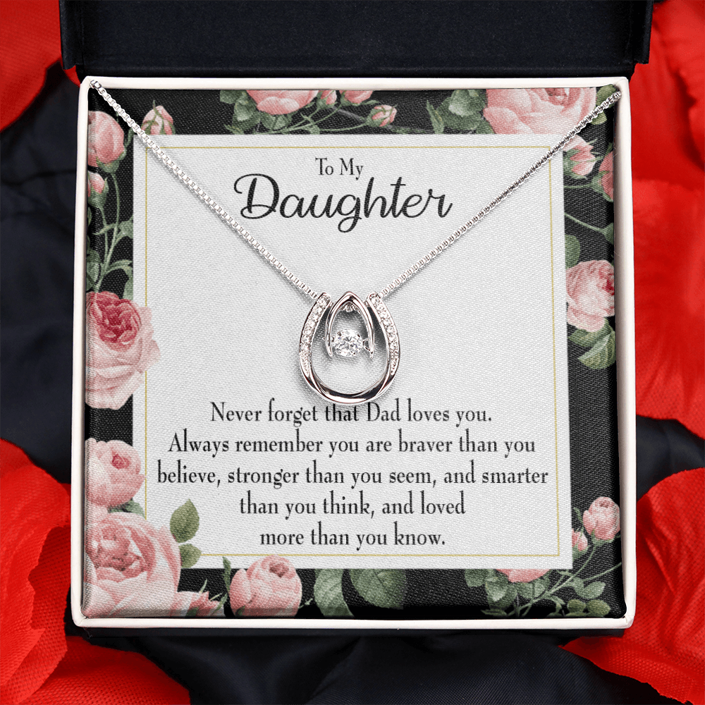 To My Daughter Never Forget From Dad Lucky Horseshoe Necklace Message Card 14k w CZ Crystals-Express Your Love Gifts