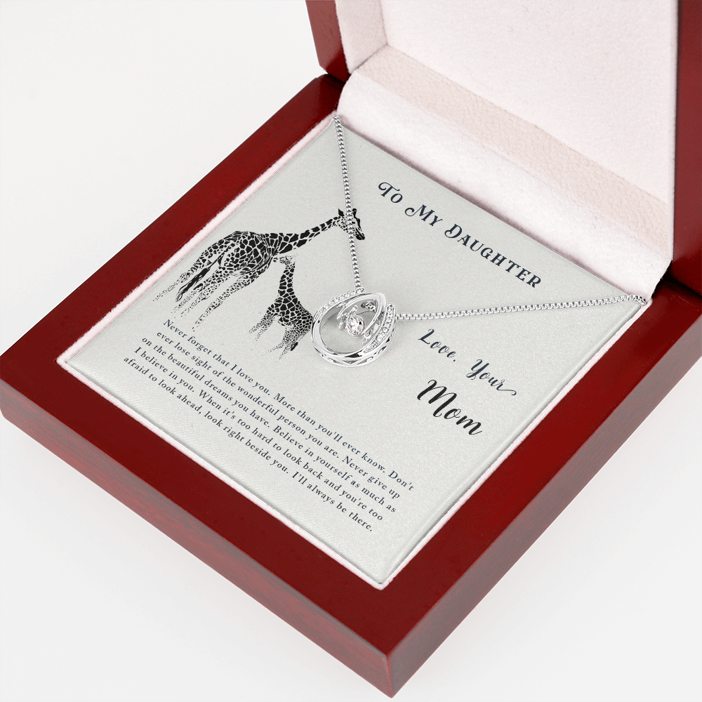 To my daughter-Never forget that I love Lucky Horseshoe Necklace Message Card 14k w CZ Crystals-Express Your Love Gifts