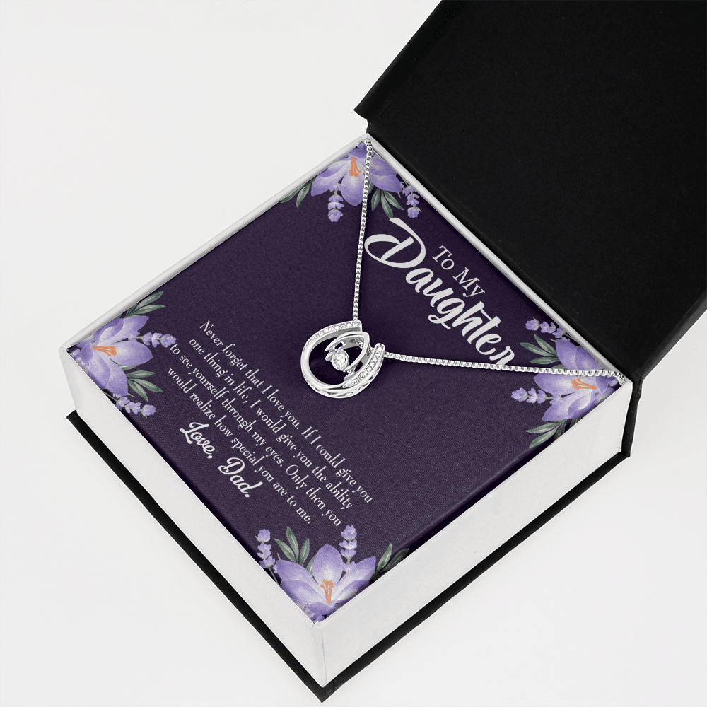 To My Daughter Never Forget That I Love You From Dad Lucky Horseshoe Necklace Message Card 14k w CZ Crystals-Express Your Love Gifts
