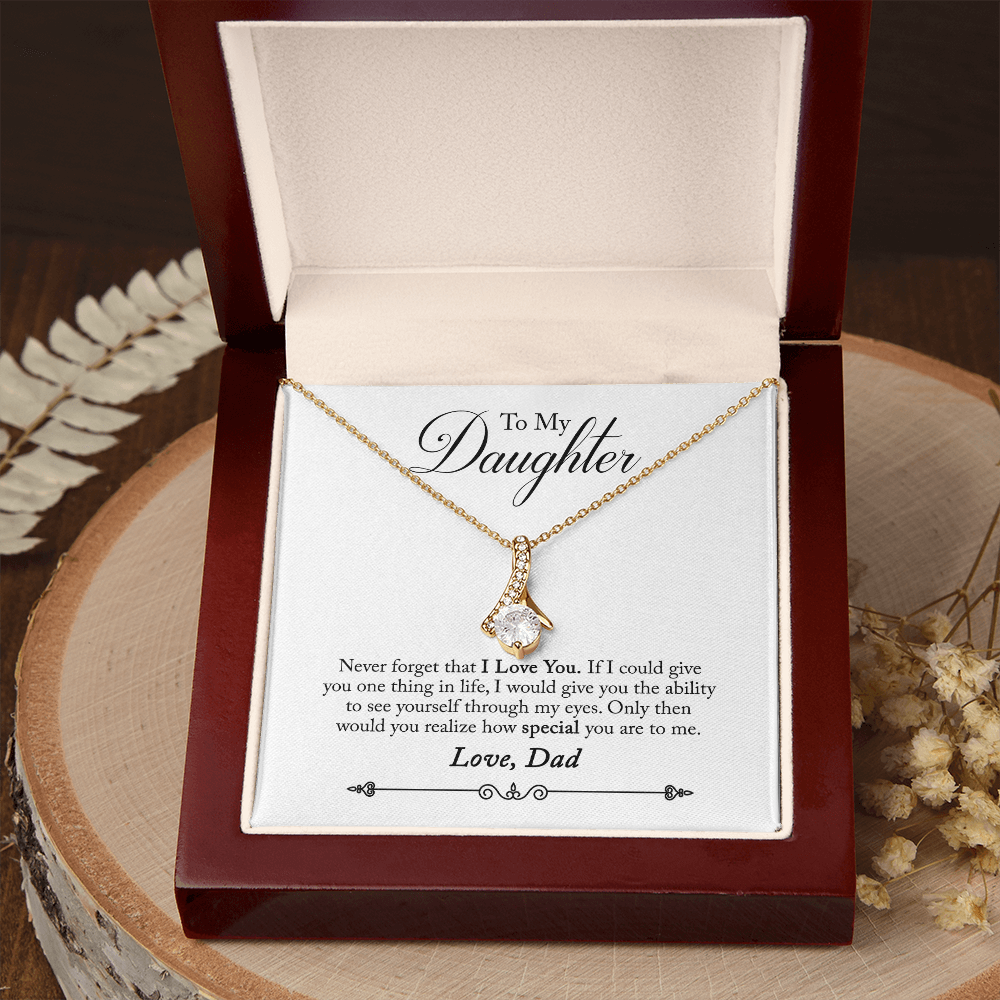 To My Daughter Never Forgrt That I Love You From Dad Alluring Ribbon Necklace Message Card-Express Your Love Gifts