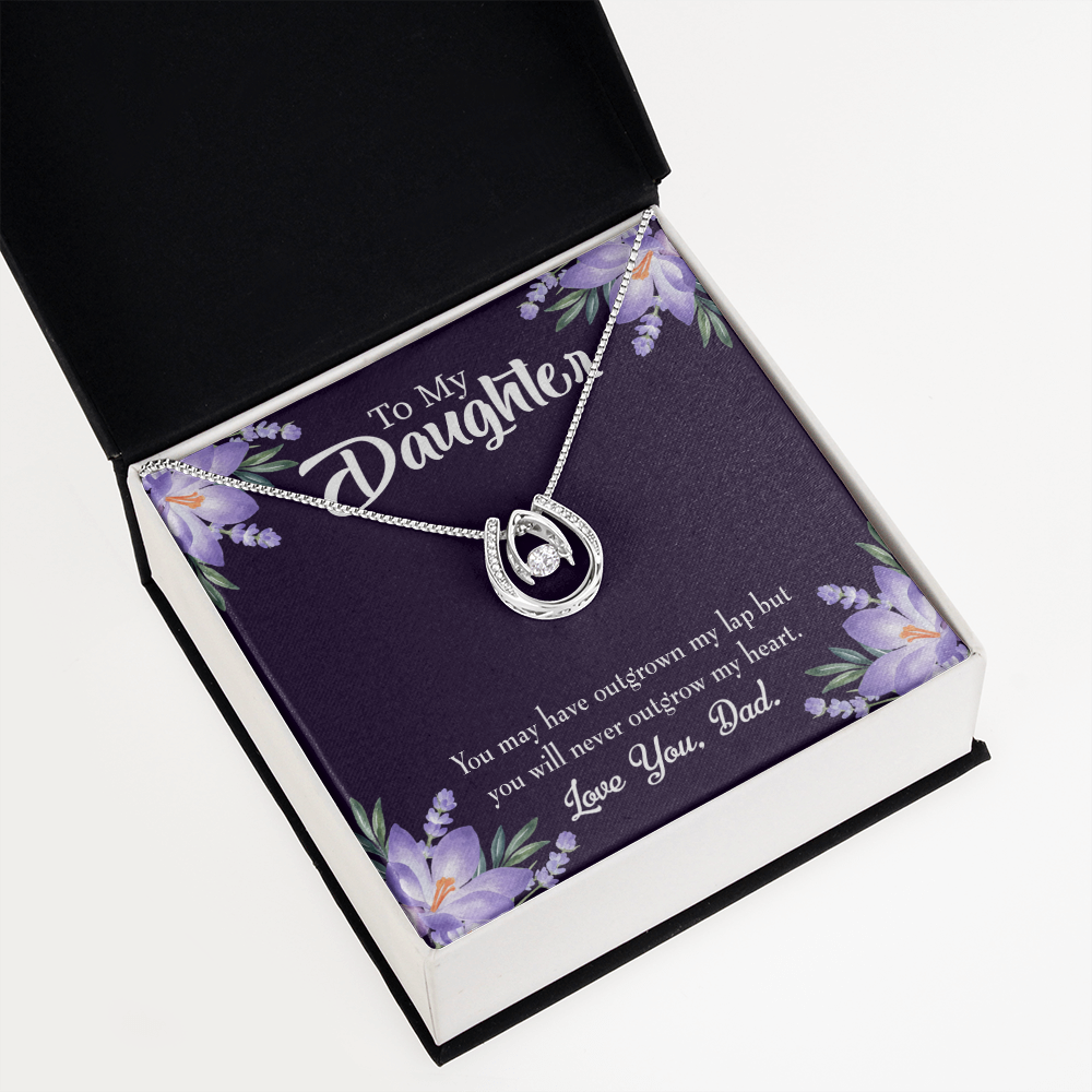 To My Daughter Never Outgrow my Heart Dad Lucky Horseshoe Necklace Message Card 14k w CZ Crystals-Express Your Love Gifts