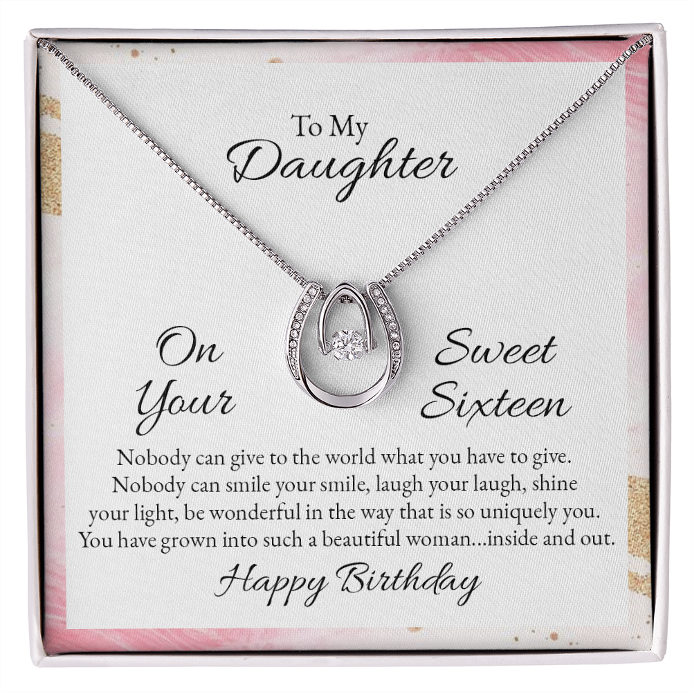 To My Daughter Nobody Can Give to The World Lucky Horseshoe Necklace Message Card 14k w CZ Crystals-Express Your Love Gifts
