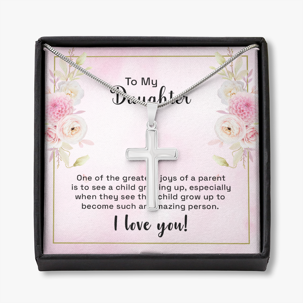 To My Daughter One Of The Greatest Joys Cross Card Necklace w Stainless Steel Pendant-Express Your Love Gifts