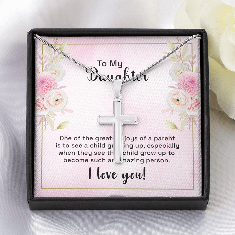 To My Daughter One Of The Greatest Joys Cross Card Necklace w Stainless Steel Pendant-Express Your Love Gifts