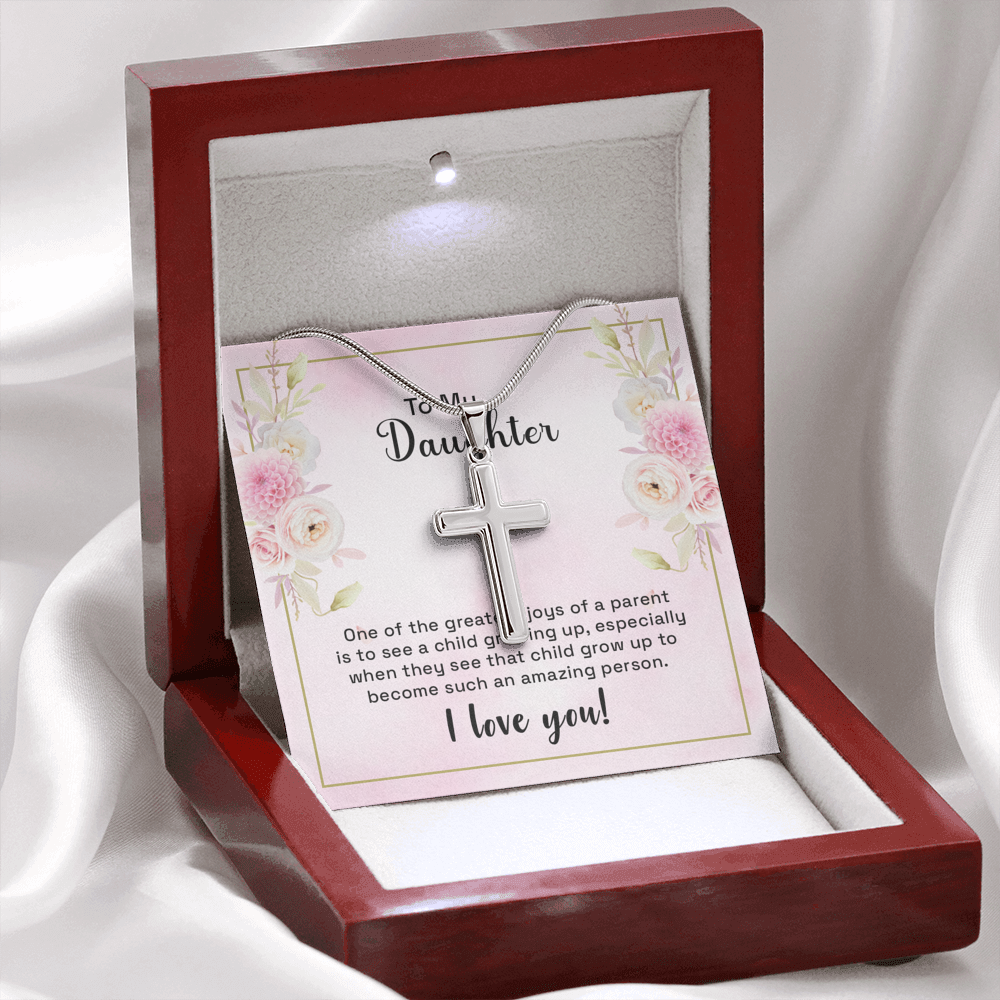 To My Daughter One Of The Greatest Joys Cross Card Necklace w Stainless Steel Pendant-Express Your Love Gifts