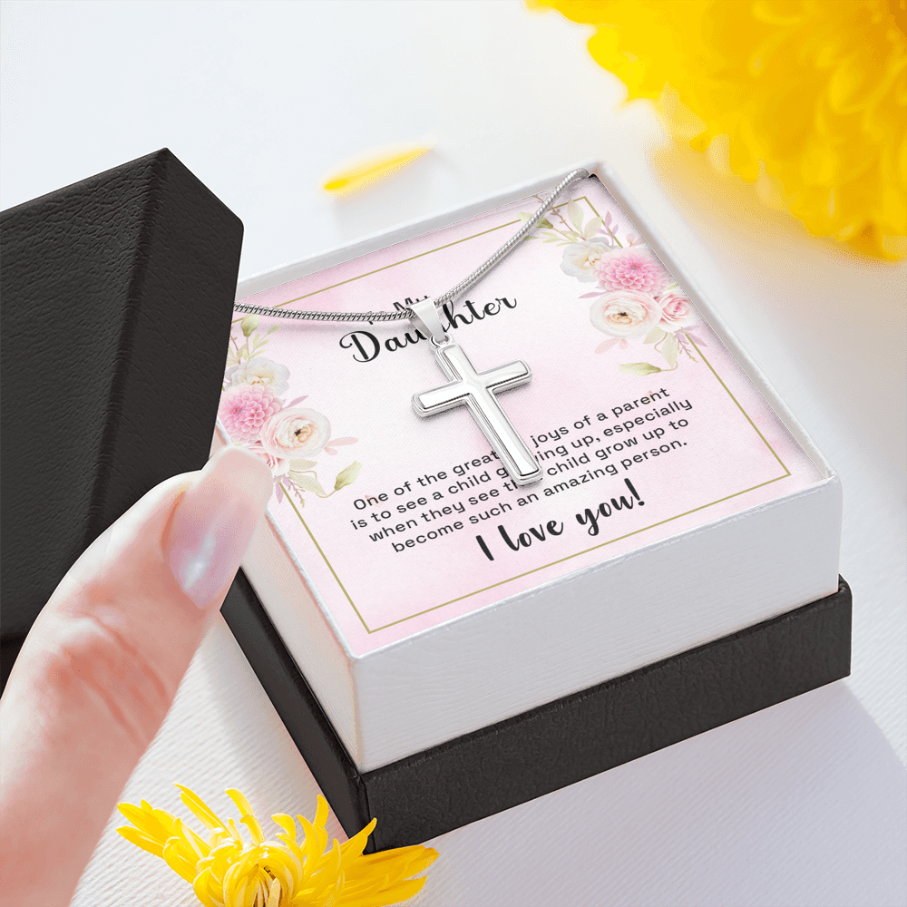 To My Daughter One Of The Greatest Joys Cross Card Necklace w Stainless Steel Pendant-Express Your Love Gifts