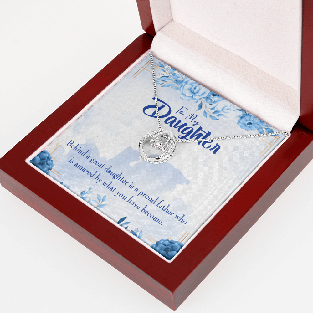 To My Daughter Proud Father Lucky Horseshoe Necklace Message Card 14k w CZ Crystals-Express Your Love Gifts