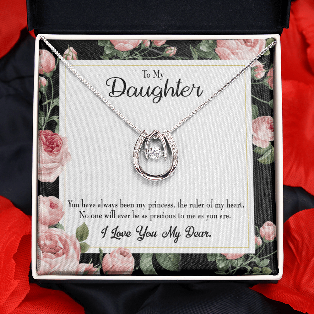 To My Daughter Ruler of My Heart Lucky Horseshoe Necklace Message Card 14k w CZ Crystals-Express Your Love Gifts