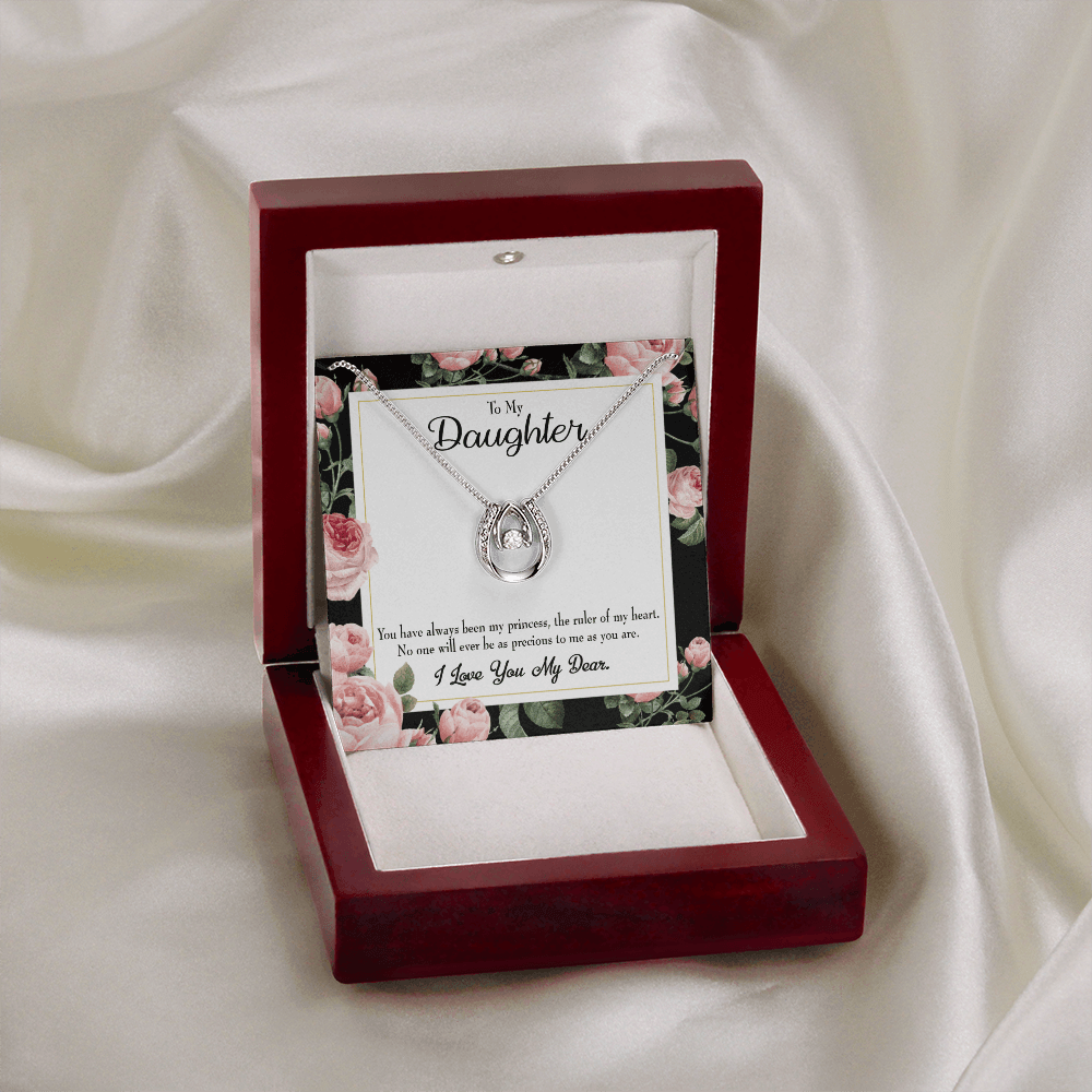 To My Daughter Ruler of My Heart Lucky Horseshoe Necklace Message Card 14k w CZ Crystals-Express Your Love Gifts