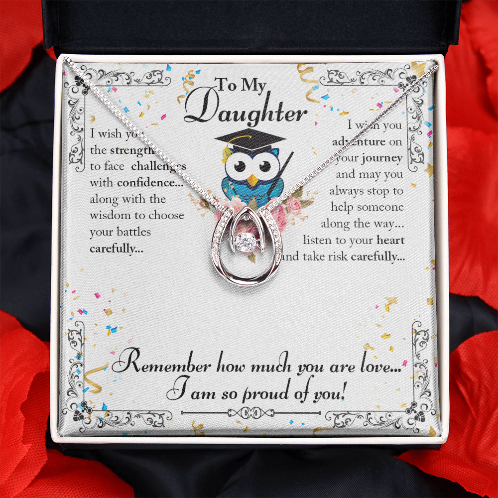 To My Daughter So Proud Lucky Horseshoe Necklace Message Card 14k w CZ Crystals-Express Your Love Gifts