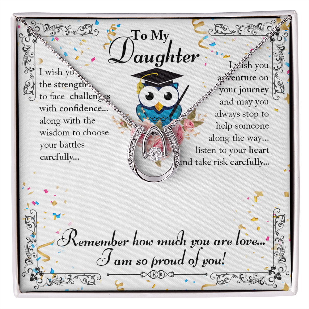 To My Daughter So Proud Lucky Horseshoe Necklace Message Card 14k w CZ Crystals-Express Your Love Gifts
