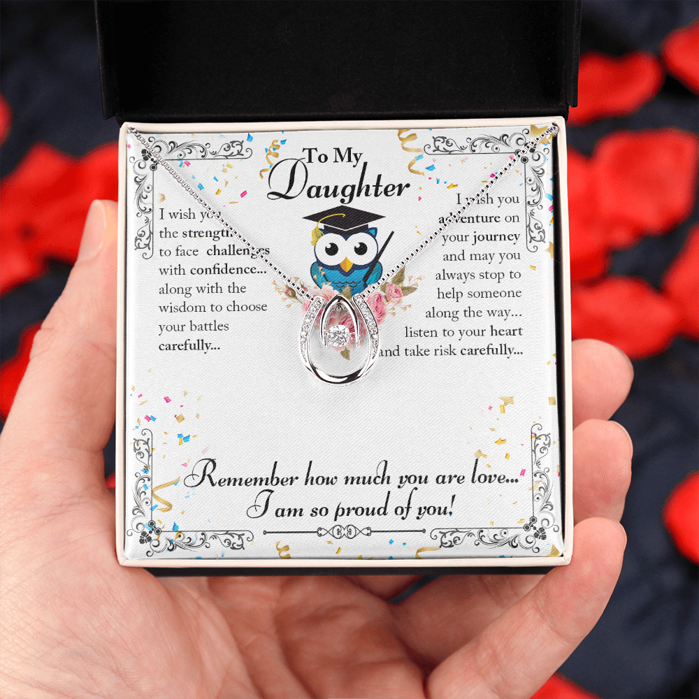 To My Daughter So Proud Lucky Horseshoe Necklace Message Card 14k w CZ Crystals-Express Your Love Gifts