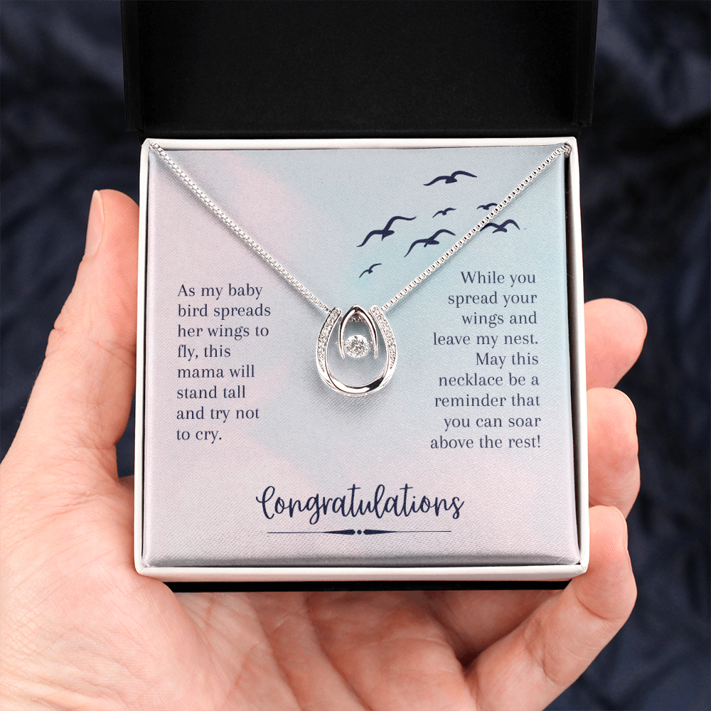 To My Daughter Soar Above the rest - Graduation Lucky Horseshoe Necklace Message Card 14k w CZ Crystals-Express Your Love Gifts
