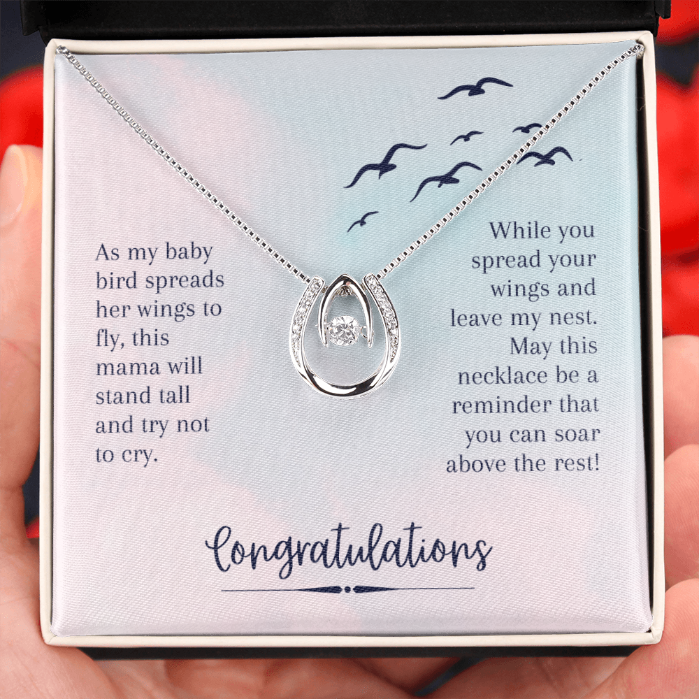To My Daughter Soar Above the rest - Graduation Lucky Horseshoe Necklace Message Card 14k w CZ Crystals-Express Your Love Gifts