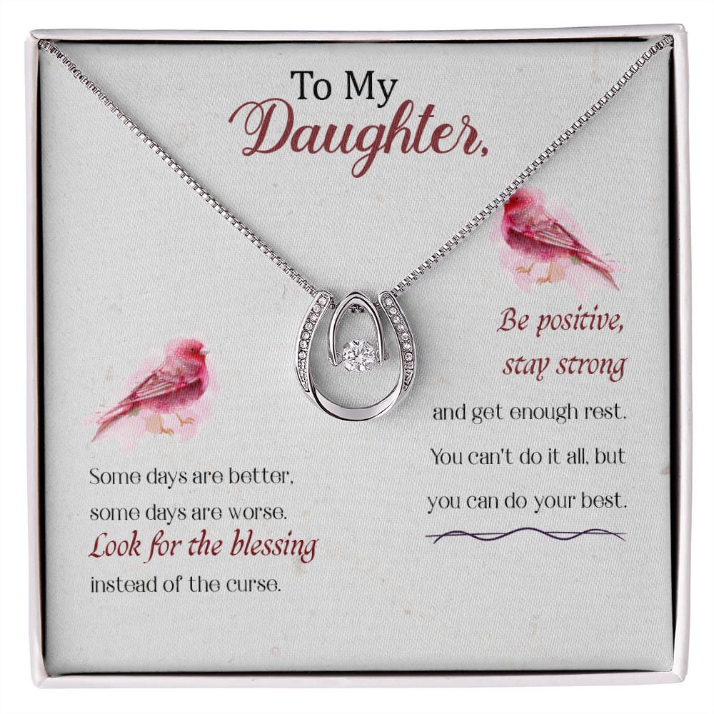 To my daughter-Some days Are better Lucky Horseshoe Necklace Message Card 14k w CZ Crystals-Express Your Love Gifts