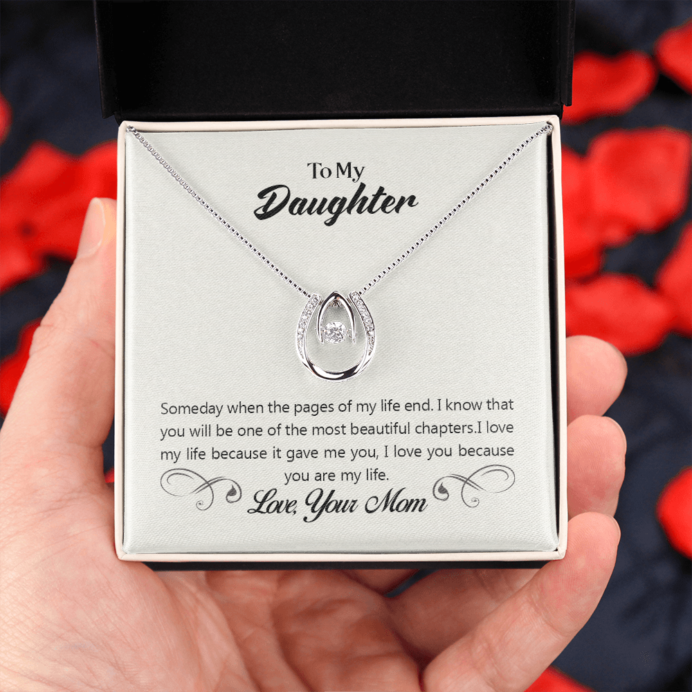 To My Daughter Someday When the Pages Lucky Horseshoe Necklace Message Card 14k w CZ Crystals-Express Your Love Gifts