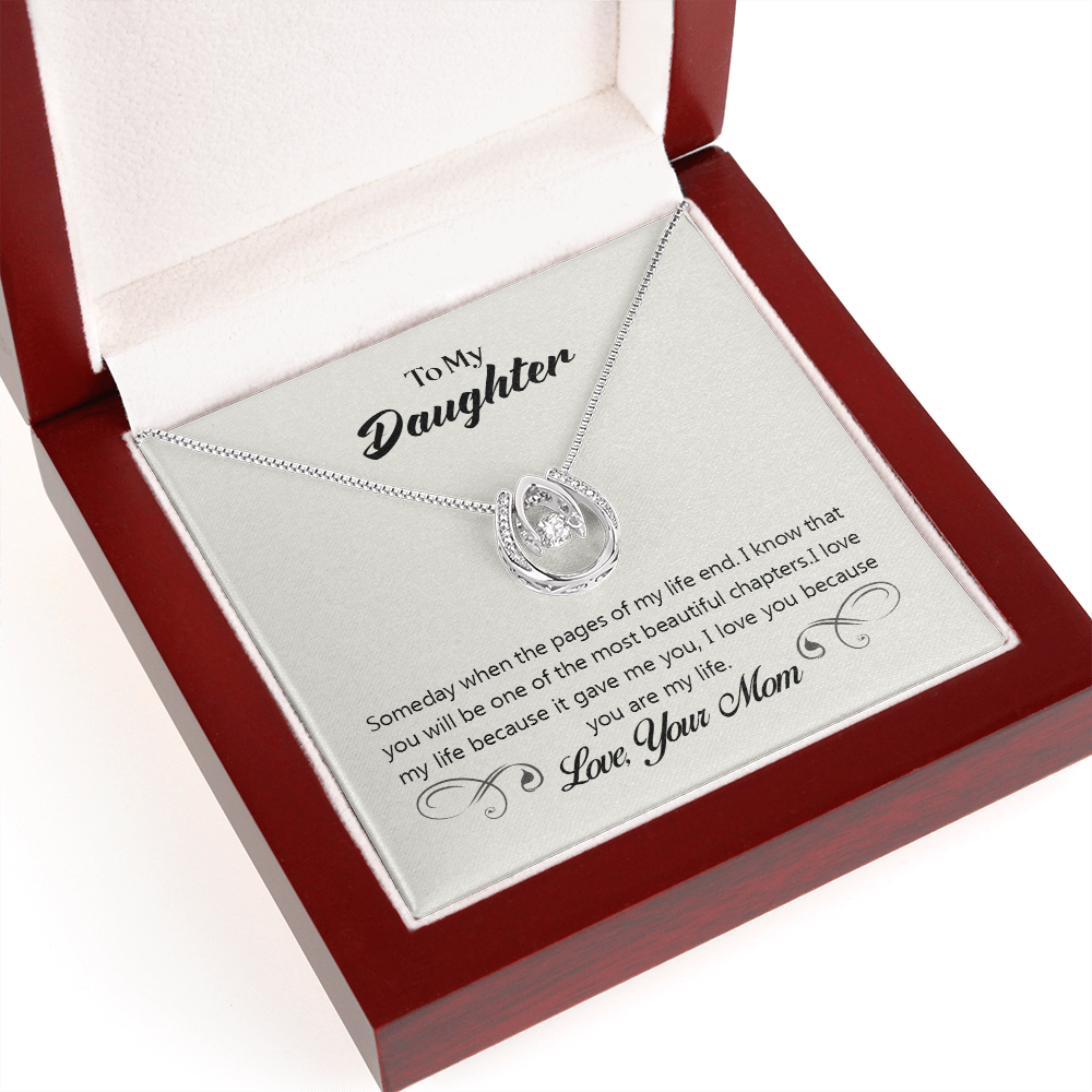 To My Daughter Someday When the Pages Lucky Horseshoe Necklace Message Card 14k w CZ Crystals-Express Your Love Gifts