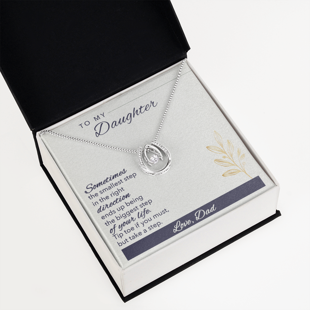 To My Daughter Sometimes Lucky Horseshoe Necklace Message Card 14k w CZ Crystals-Express Your Love Gifts