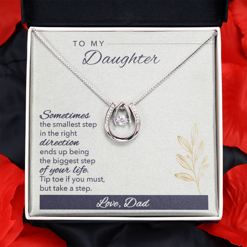 To My Daughter Sometimes Lucky Horseshoe Necklace Message Card 14k w CZ Crystals-Express Your Love Gifts
