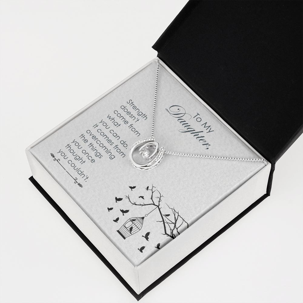 To my daughter-Strength doesn_t come Lucky Horseshoe Necklace Message Card 14k w CZ Crystals-Express Your Love Gifts