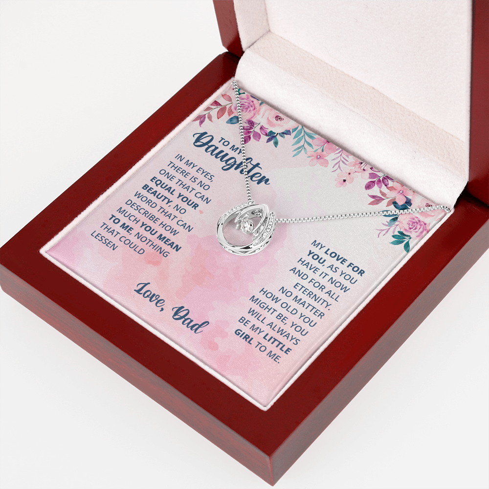 To My Daughter There is No One Lucky Horseshoe Necklace Message Card 14k w CZ Crystals-Express Your Love Gifts