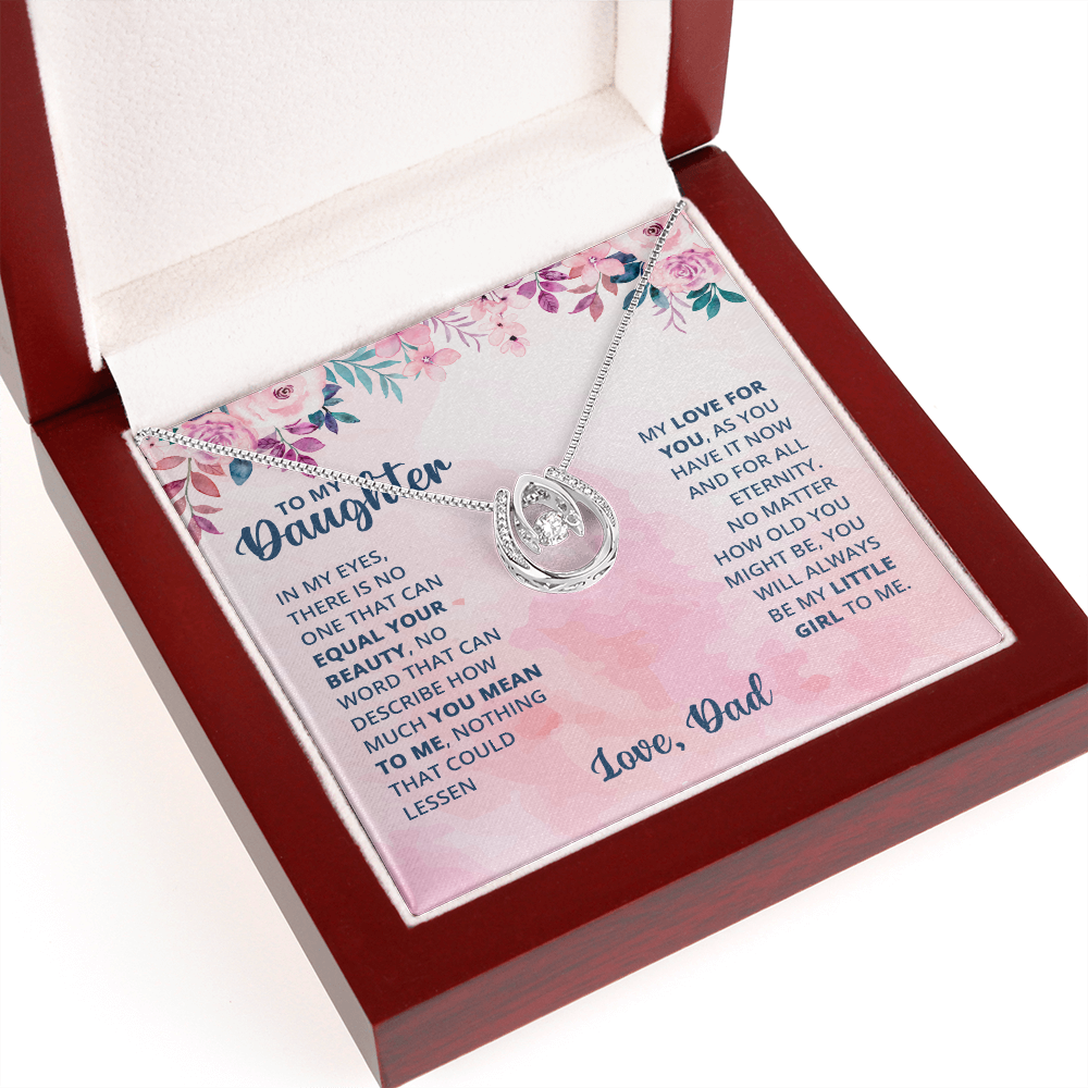 To My Daughter There is No One Lucky Horseshoe Necklace Message Card 14k w CZ Crystals-Express Your Love Gifts