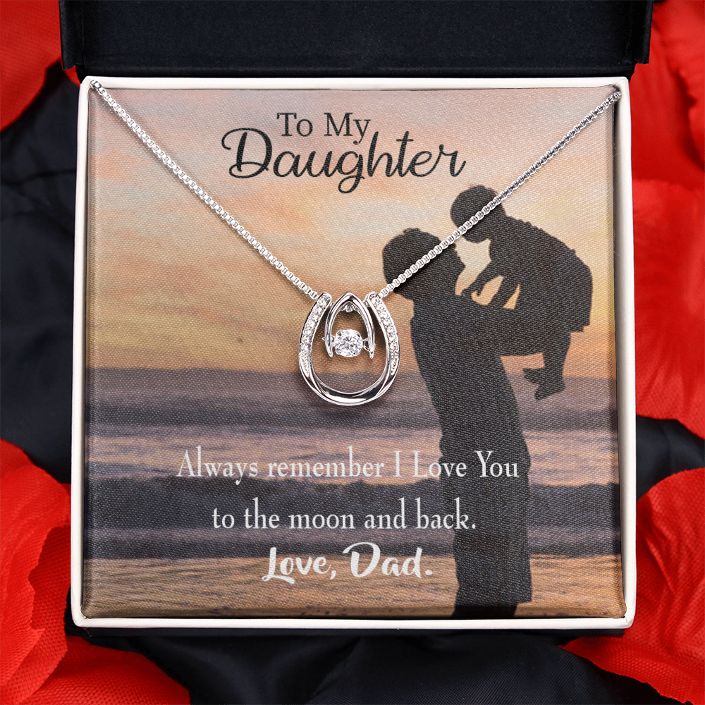 To My Daughter To the Moon and Back Dad Lucky Horseshoe Necklace Message Card 14k w CZ Crystals-Express Your Love Gifts