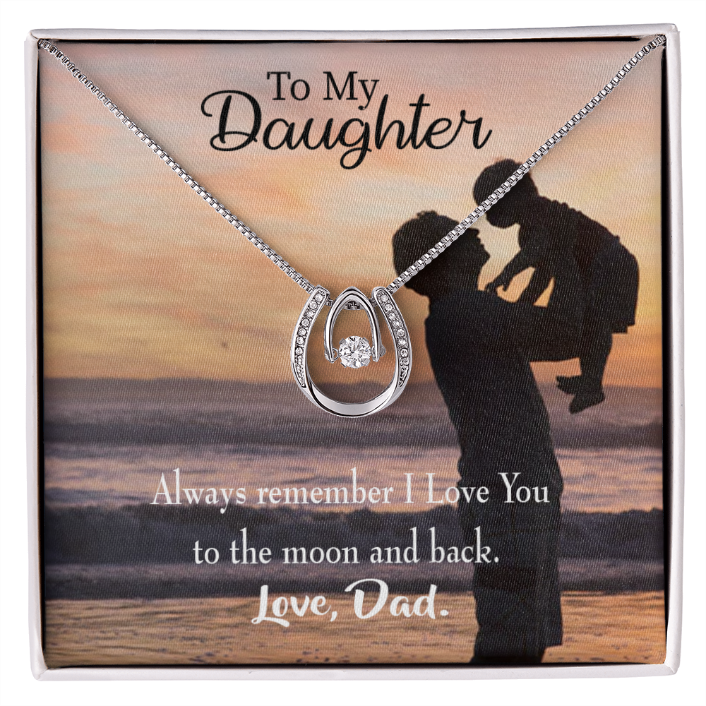 To My Daughter To the Moon and Back Dad Lucky Horseshoe Necklace Message Card 14k w CZ Crystals-Express Your Love Gifts