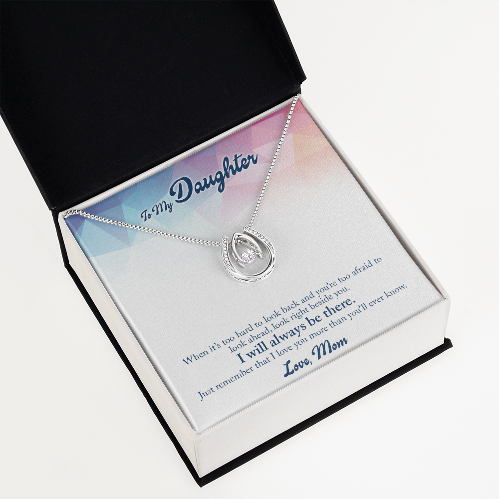 To My Daughter When-it’s-too-hard Lucky Horseshoe Necklace Message Card 14k w CZ Crystals-Express Your Love Gifts